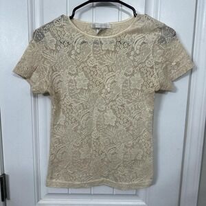 y2k romantic layering piece dark cream lace short sleeve top. M